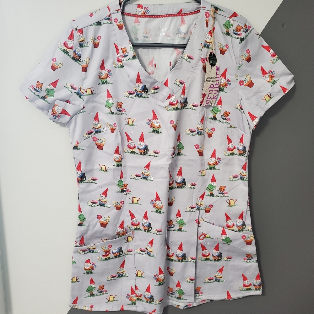 Scrub Kulture Scrub Top Garden Gnome